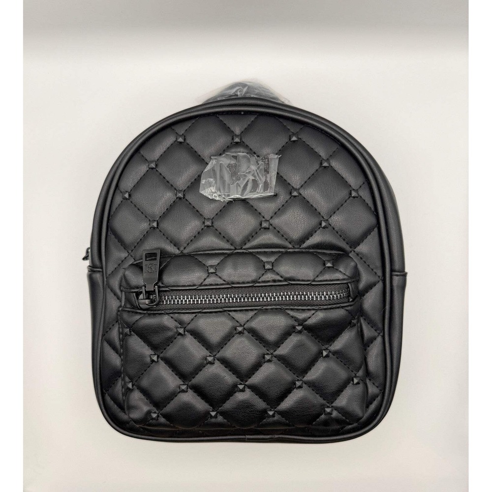 NWT Badgley Mischka Black Diamond Quilted Mini Backpack Studded Vegan Leather